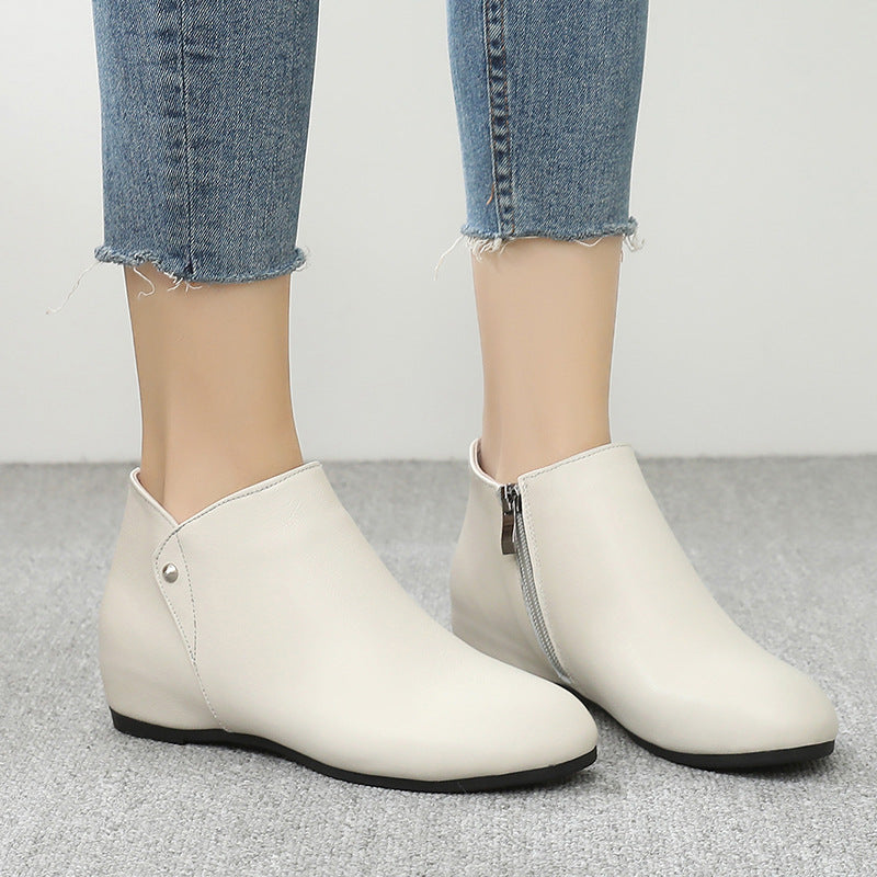 Back Zipper Closure Elegant Brushed Leather Summer Shoes For Women