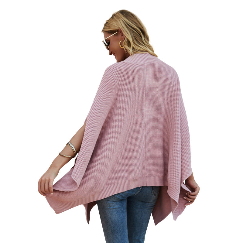 2025 Autumn Winter Women S Shawl Cape Sweater Oversized Turtleneck Solid Color Poncho With Bat Sleeves Knitted Pullover Coat