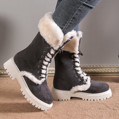 2025 Winter Plus Size Anti Skid Boots Thick Wool Warm Fashion Middle Boots Outdoor Snow Boots With Wedges For Women