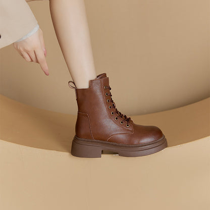Flat Sole Genuine Leather Winter Ankle Boots