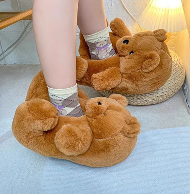 Unisex Bear & Capybara Cartoon Cotton Slippers – Cozy Indoor Winter Shoes