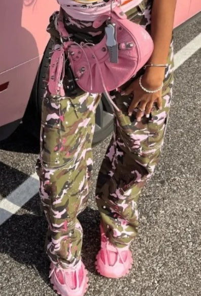 Casual High Waist Straight Leg Camouflage Pants For Women