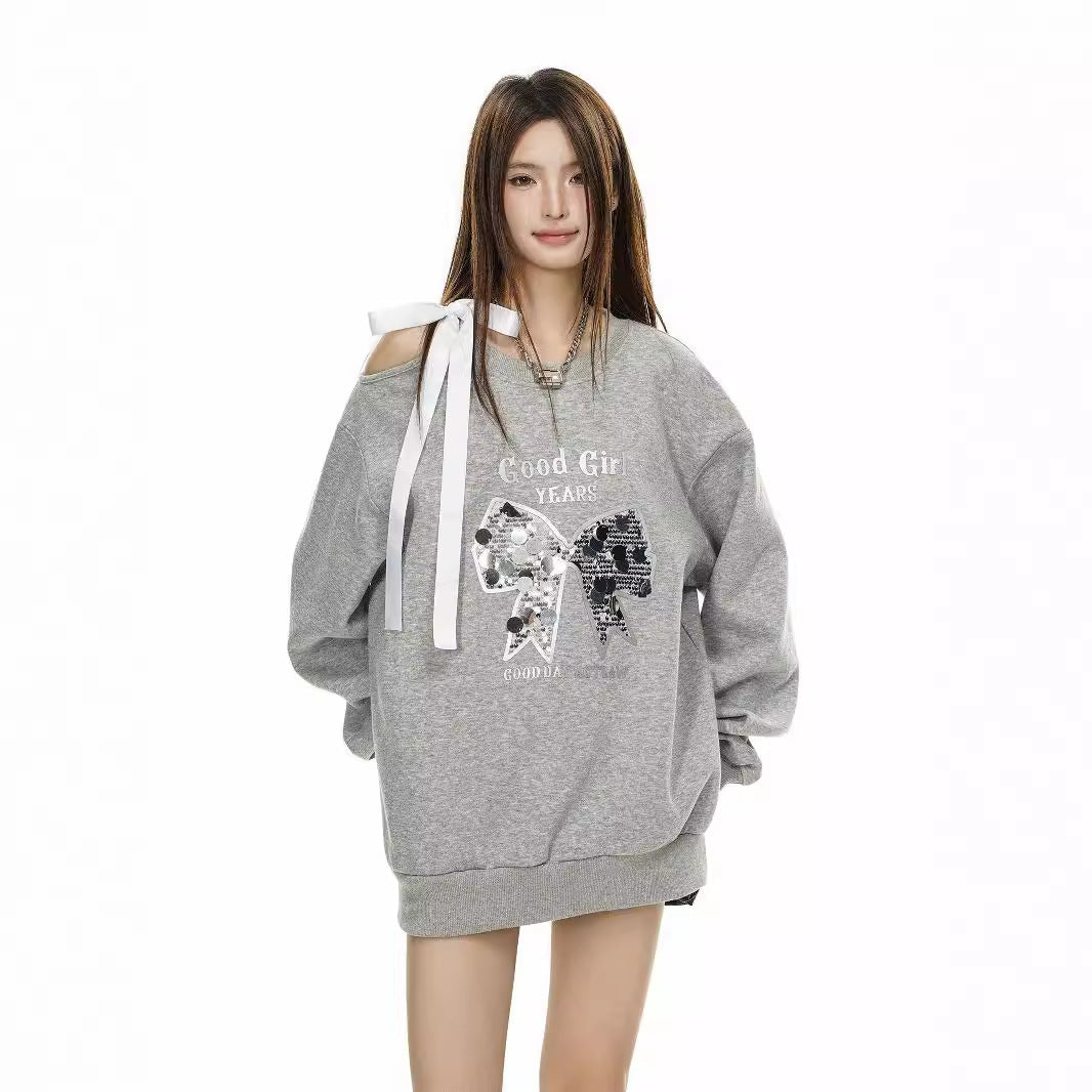 Loose Round Neck Print Oversized Sweaters for Women – Medium-Length Cotton Pullover, Casual Winter Outfit