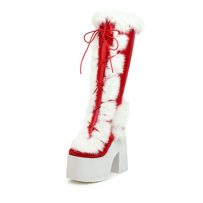 Tassel Rope Design High Heeled Long Snow Boots