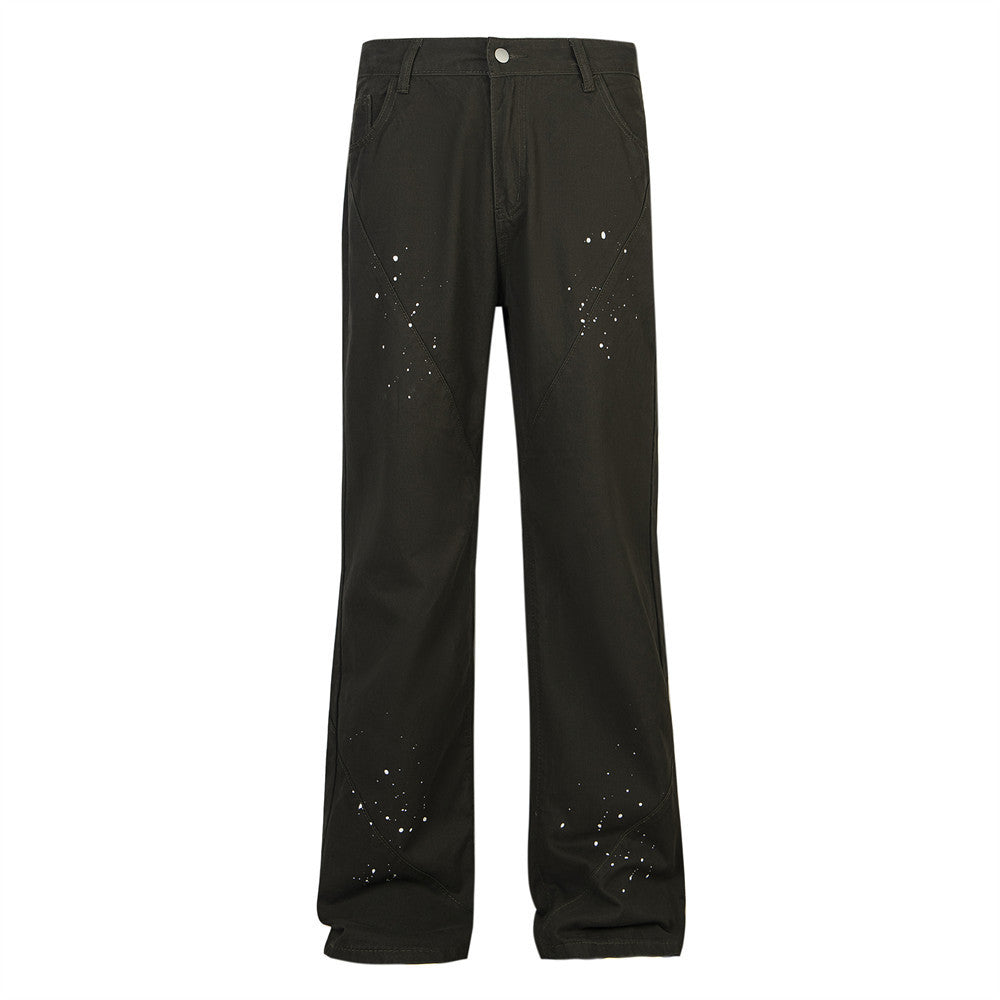 Unisex Loose Casual Dotted Trousers – Mid-Waist Relaxed Cotton Pants