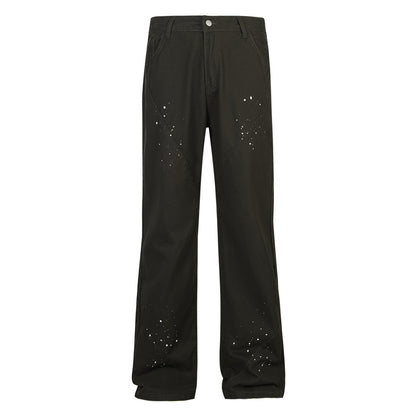 Unisex Loose Casual Dotted Trousers – Mid-Waist Relaxed Cotton Pants