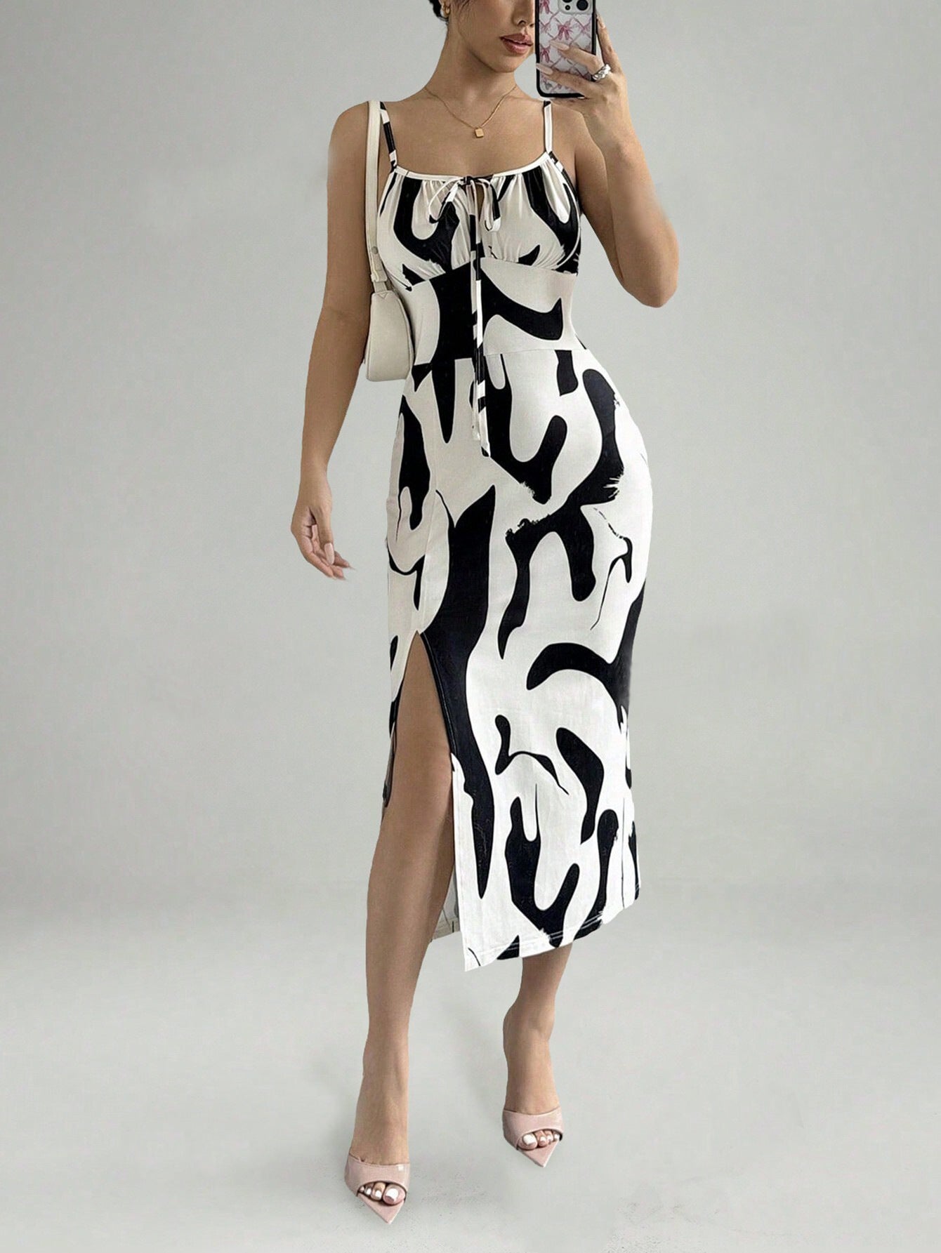 flowy maxi dress with split Orange Floral Flowy Dress main image 1