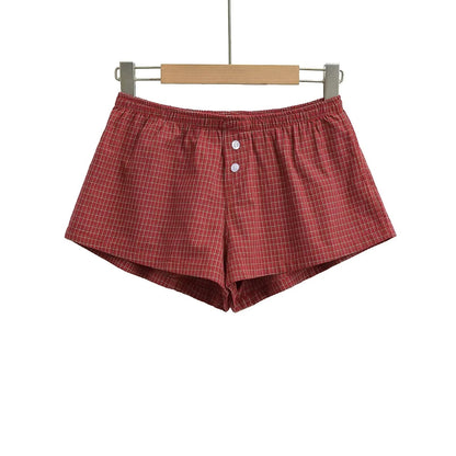 Loose Plaid Wide-Leg Cotton Shorts Women – Casual Summer Outfit