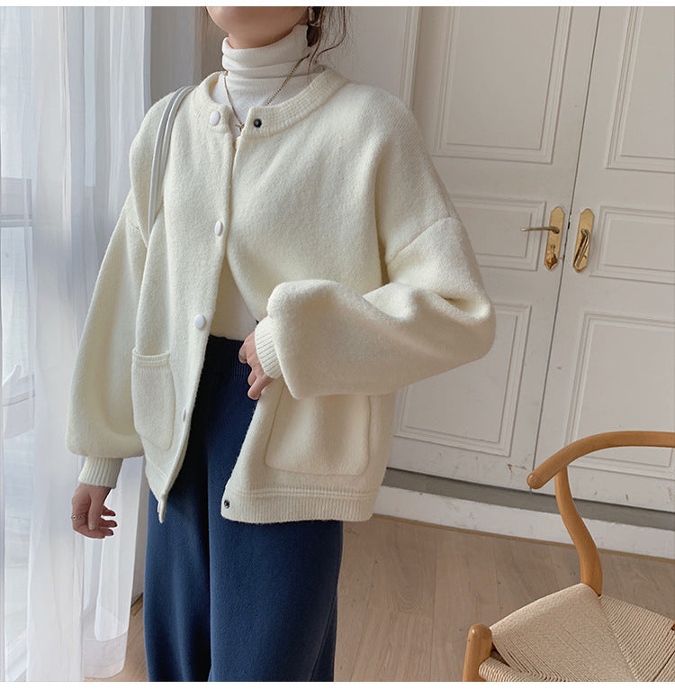 Women’s Straight Tube Knitted Cardigan – Solid Color Polyester, Chic Office & Casual Outfit