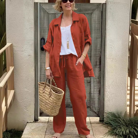 Solid Color Shirt & Trouser Two-Piece Outfit Set | Casual Style 2025 Aesthetic