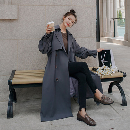 Plain British Style Over The Knee Slim Belt Loose Coat