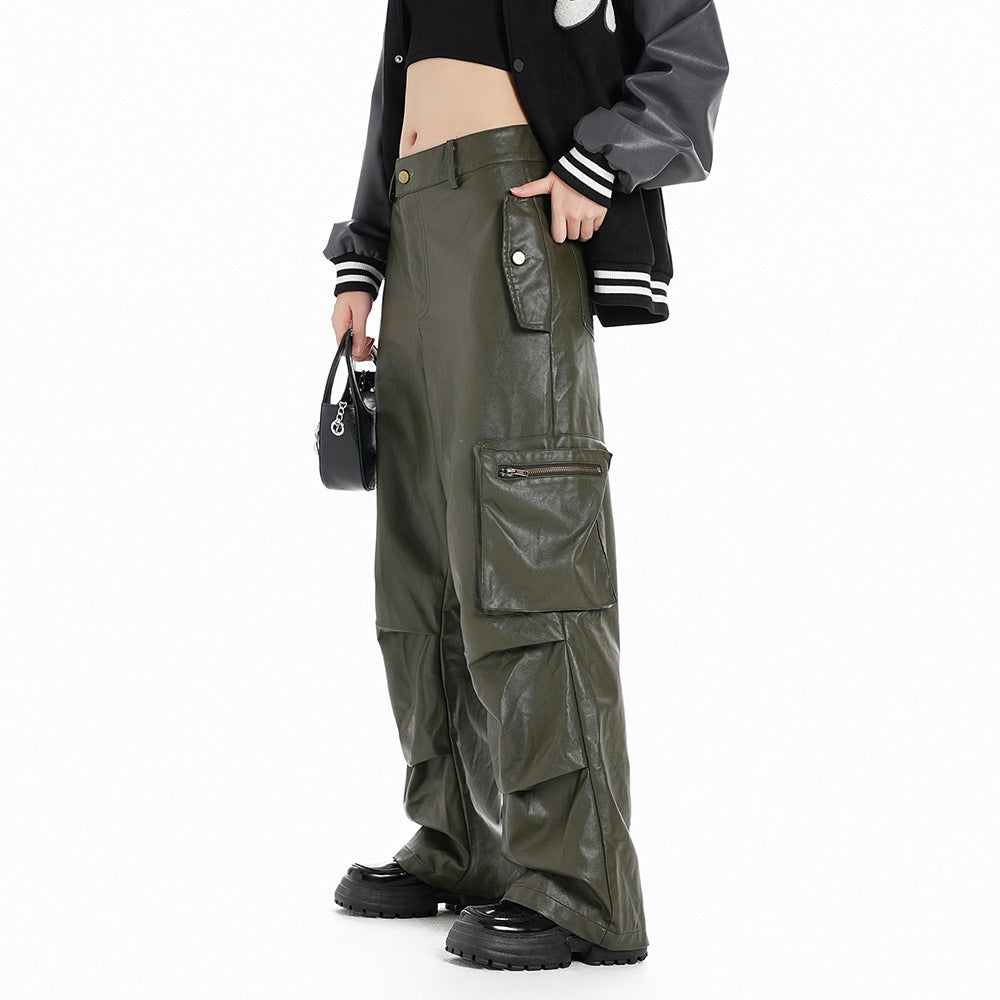 Tooling PU Leather Trousers – Mid-Waist Straight-Leg Unisex Pants