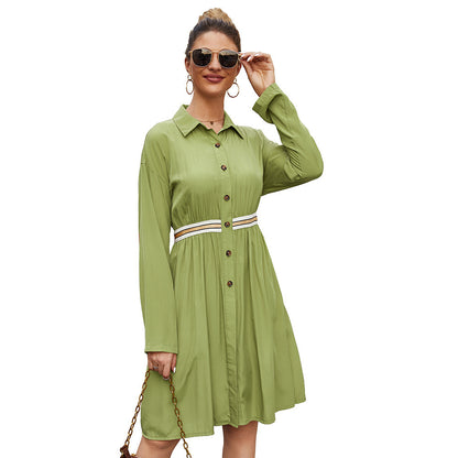 Casual Summer Shirt Dress – Mid-Length A-Line with Polo Collar