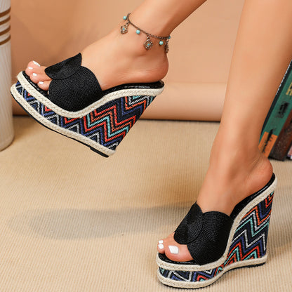 Multi Color Rainbow Platform Heel Summer Women Slippers