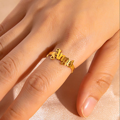 Gold Angel Adjustable Ring – Stainless Steel Celestial Jewelry, Women’s Letter Motif Ring