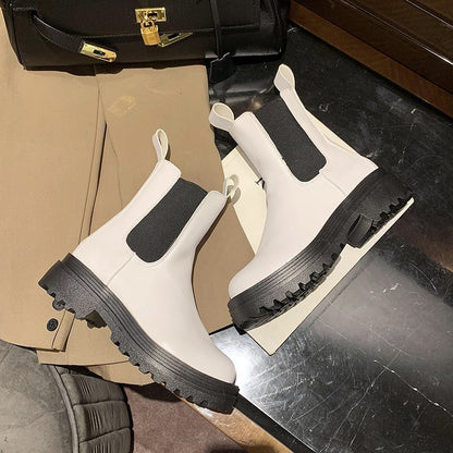 Short Martin Boots for Women | Cowhide & Superfine Fiber Streetwear Boots with Pigskin Insole