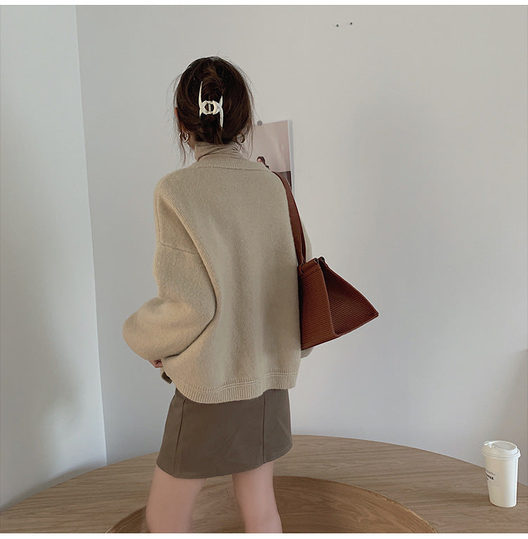 Women’s Straight Tube Knitted Cardigan – Solid Color Polyester, Chic Office & Casual Outfit