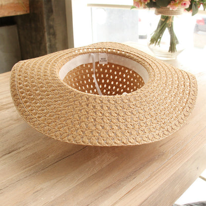 Summer Beach Style Bucket Folding Flower Pattern Straw Hat For Women
