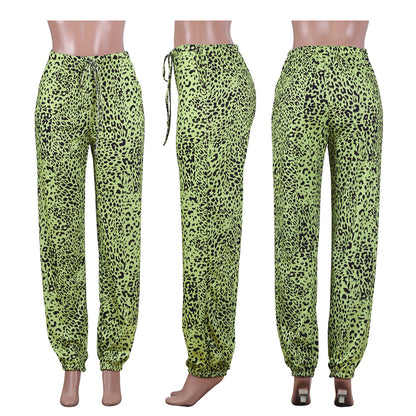 Square Neck Sleeveless Crop Leopard Pant Two Piece Women Outfit Sets