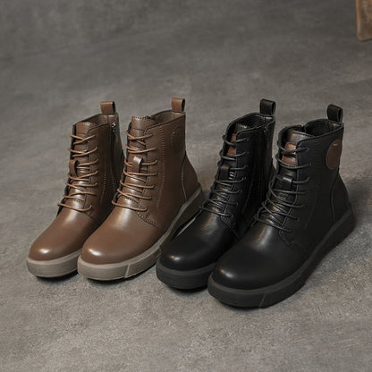 Womens Lace Up Thick Sole Retro Ankle Boots