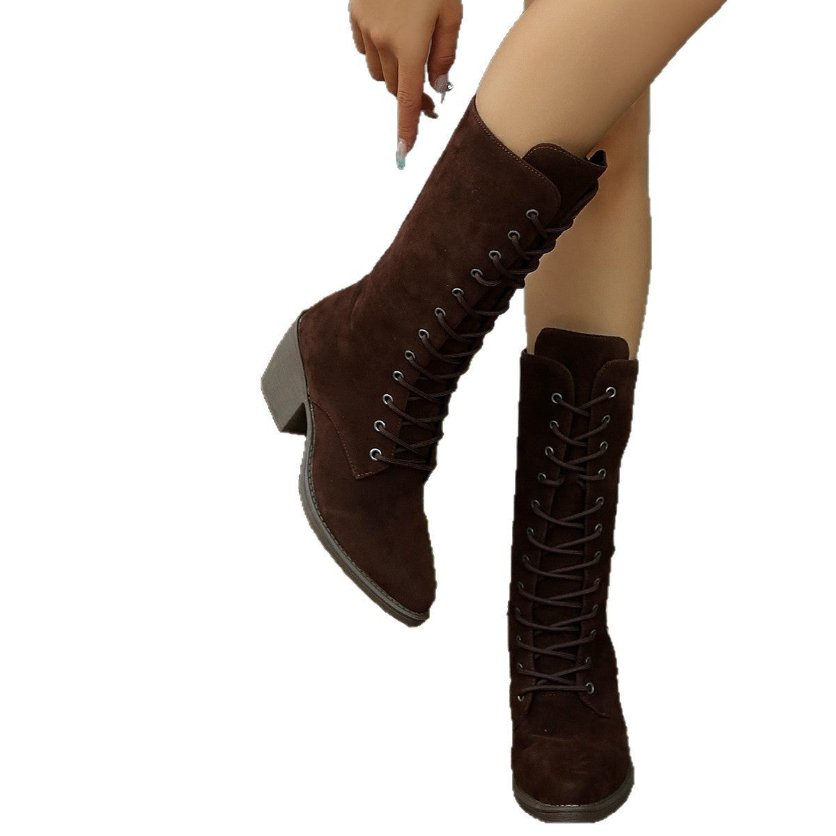 Rivet Accent Mid Calf Womens Boots British Style