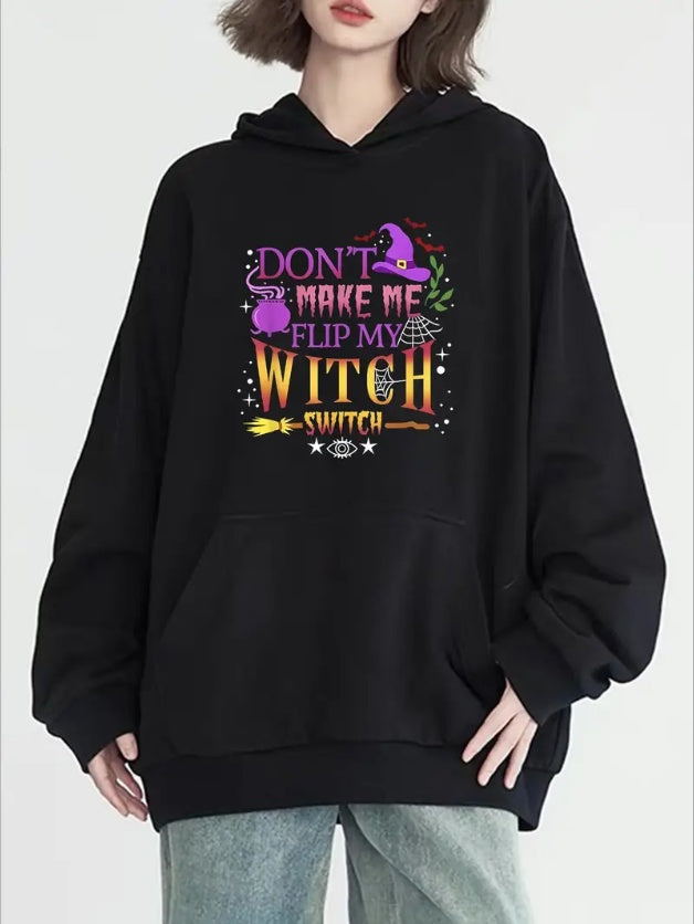 Plus Size Witch Print Hoodie – Spooky & Stylish Comfort