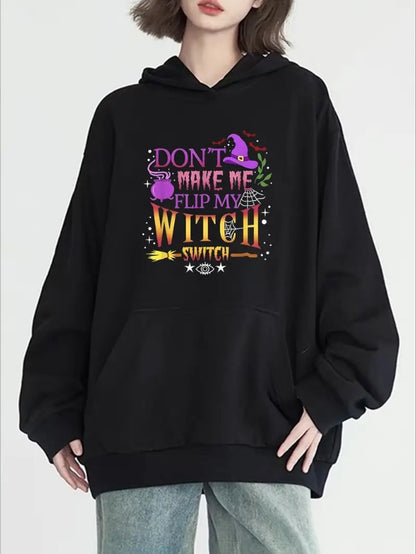 Plus Size Witch Print Hoodie – Spooky & Stylish Comfort