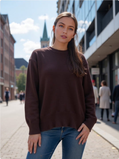 Women's Elegant Urban Pullover Sweater – Core-Spun Yarn Round Neck Knitwear