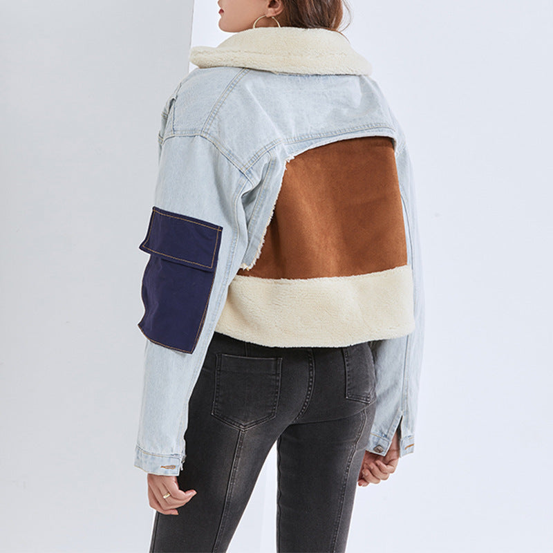 Straight Collar Vintage Blue Long Sleeve Denim Coat Jacket