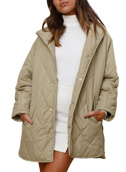 Women’s Diamond Quilted Hooded Jacket – Loose Fit Casual Coats & Jackets Japanese Korean Style