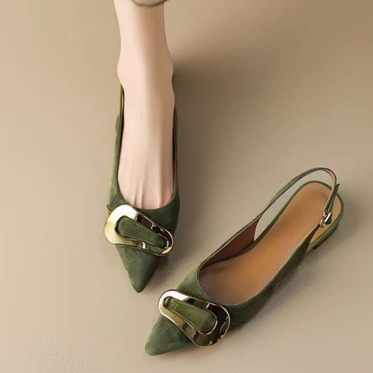 Retro Style Super Low Flat Elegant Metal Buckle On Women Shoes