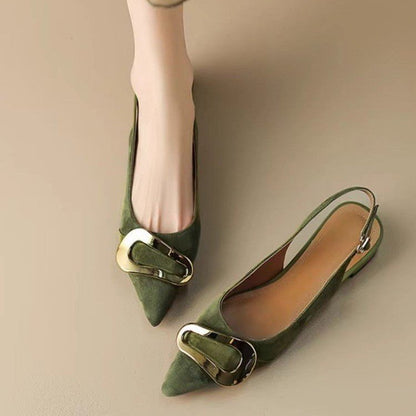 Retro Style Super Low Flat Elegant Metal Buckle On Women Shoes