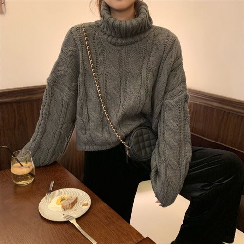 Women Oversized Knitted Turtleneck Sweater