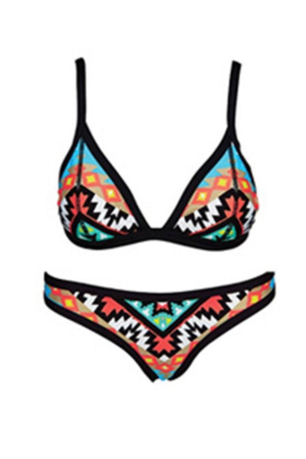 Bikini set with geometric pattern on a white background