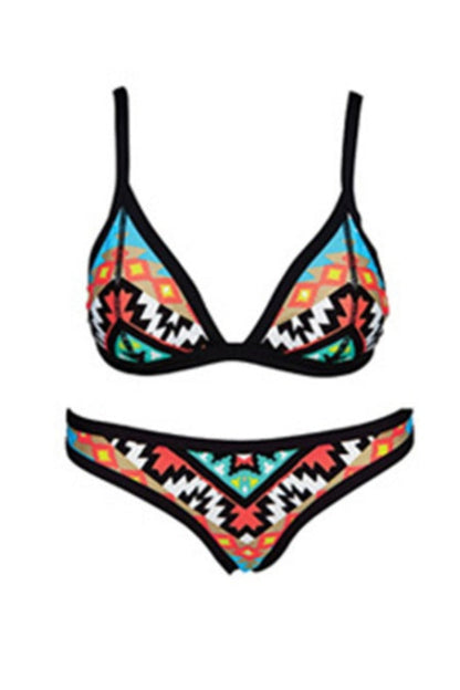 Bikini set with geometric pattern on a white background