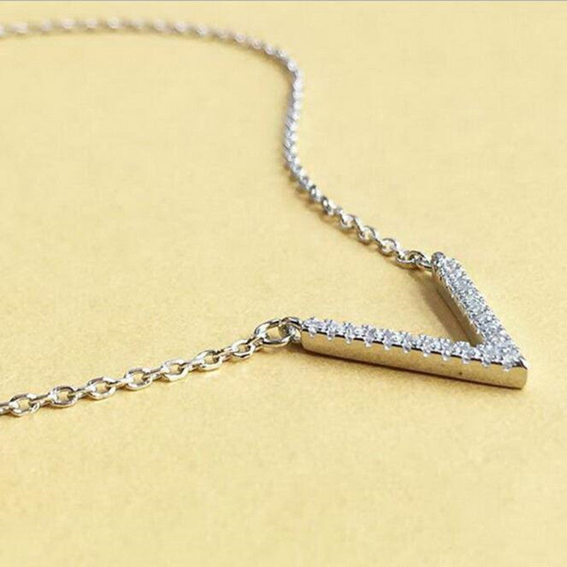 925 Sterling Silver Letter Shiny Zircon Necklace