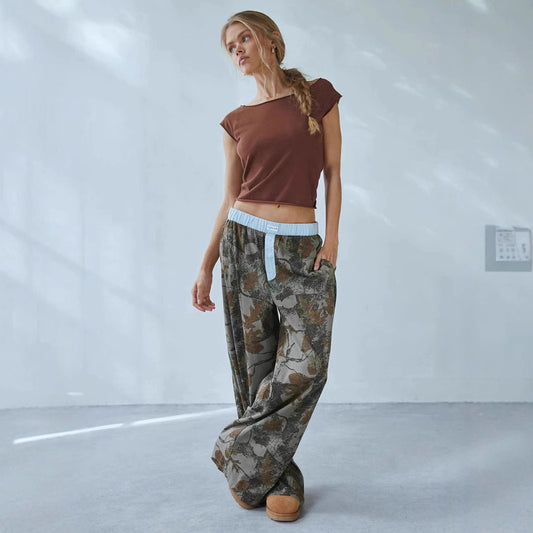 Loose Casual Camouflage Wide-Leg Trousers – Mid-Waist Streetwear Pants
