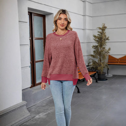 Pullover Knitted Loose Multicolor Top – Casual & Cozy for Women