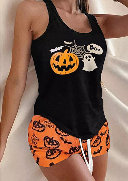 Spooky Chic Two Piece Halloween Lounge Set – Cozy Elastic Home Outfit