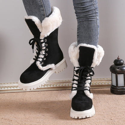 2025 Winter Plus Size Anti Skid Boots Thick Wool Warm Fashion Middle Boots Outdoor Snow Boots With Wedges For Women