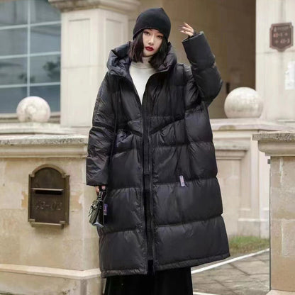 Fur Edge Hooded Warm Puffy Down Coat For Women