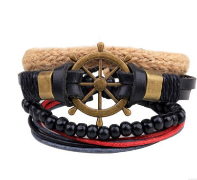 Leather Anchor Charm Bracelet – Men’s Adjustable Leather Bracelet for Everyday Wear