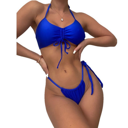 Blue Halter Neck Bikini Set | High-Waist Sporty Swimwear