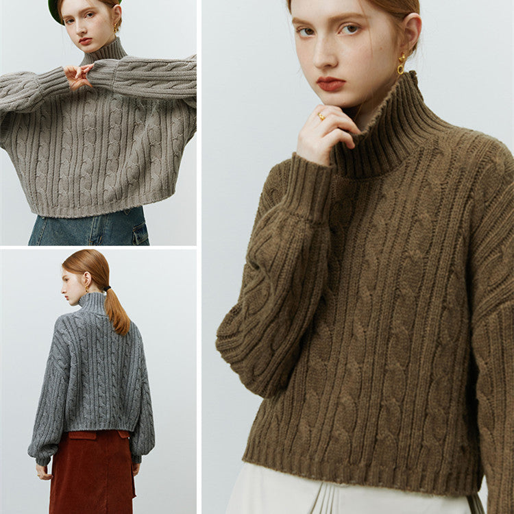 Fried Dough Twist Cable Knit High Turtleneck Sweaters – Elegant Winter Essential