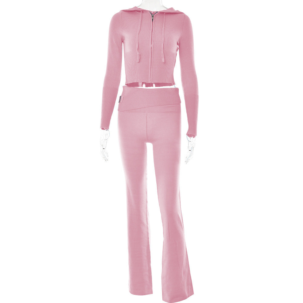 Womens Spring Style Zipper Hooded High Waist Jumpsuits