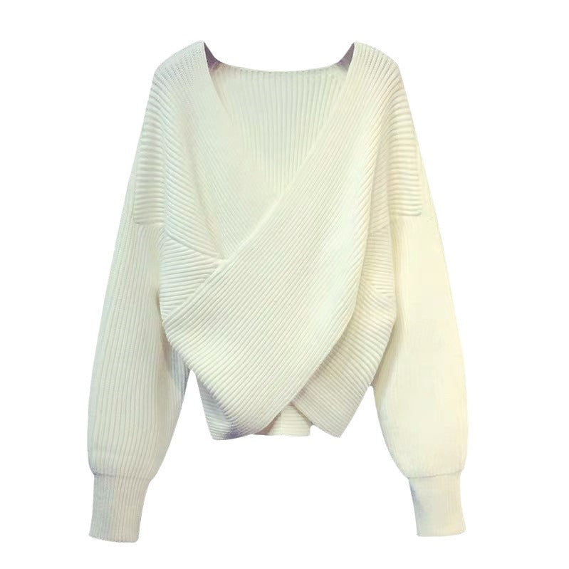 Batwing Sleeve Loose V-Neck Sweaters for Women – Cozy Pullover, Elegant Autumn & Winter Outfit