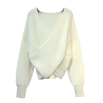 Batwing Sleeve Loose V-Neck Sweaters for Women – Cozy Pullover, Elegant Autumn & Winter Outfit