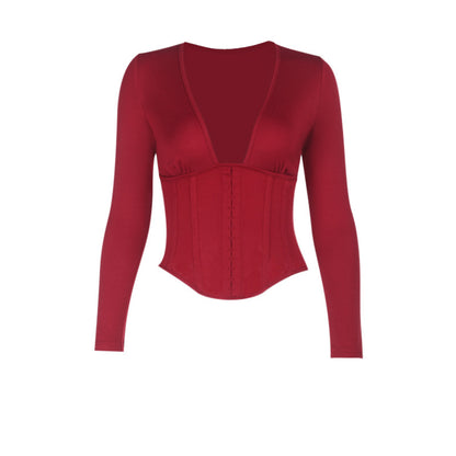 Solid Long Sleeve Slim Fit T Shirt Casual Streetwear For Spring And Autumn