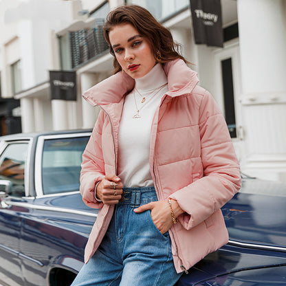 Small Fragrant Wind Stand-Up Collar Puffer Jackets – Cozy Winter Outfit Layering