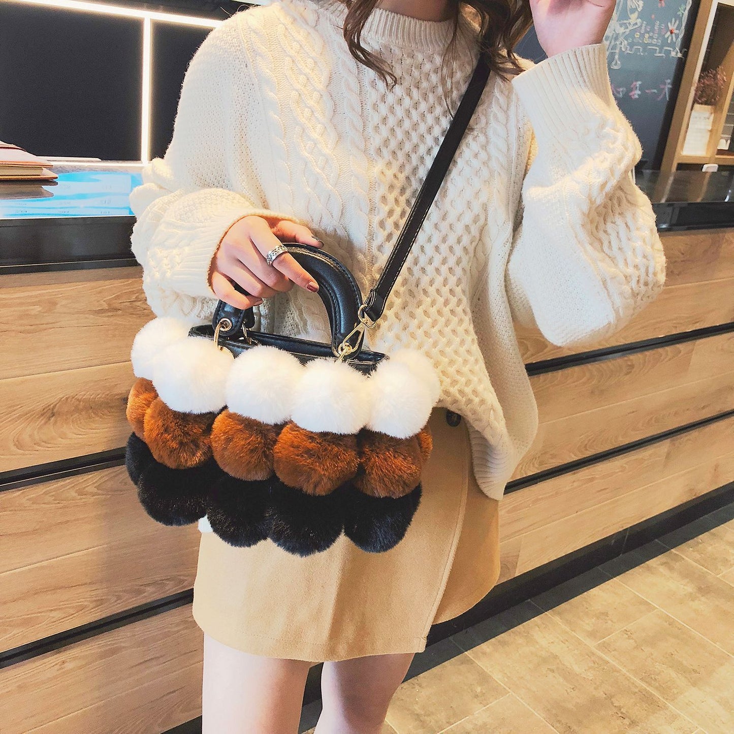 Korean-Style Plush Shoulder Bag Medium Messenger Winter